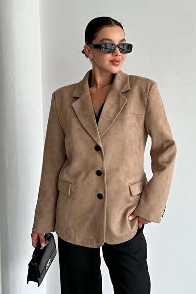 Laluvia Коричневий жакет з лате на кісточках із застібкою на ґудзиках