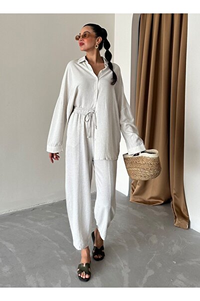 Laluvia Gray Linen Shirt Shalwar Trousers Set