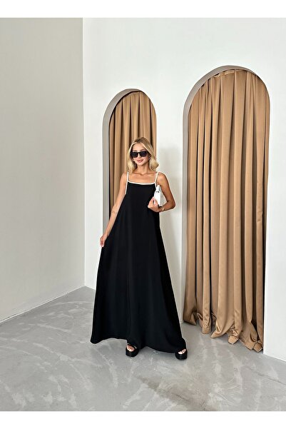 Laluvia Černé a bílé Maxi šaty s páskem