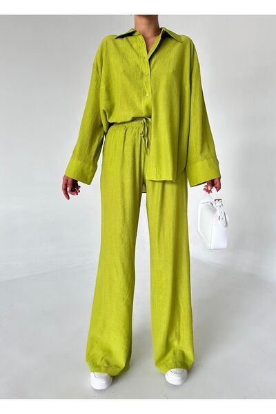 Laluvia Orangefarbenes Hemd-Hosen-Set mit Struktur