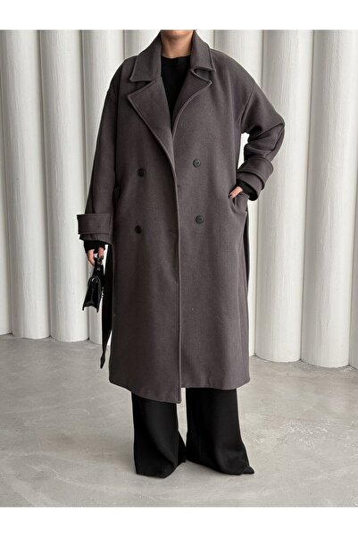 Laluvia Anthracite New Tokyo Long Stamp Coat- 509029
