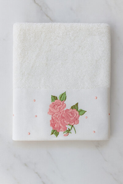 EMİLLİE 50x90cm Bamboo Embroidered Rose Towel