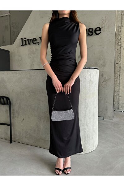 Laluvia Μαύρο ζιβάγκο μηδενικό μακρύ φόρεμα