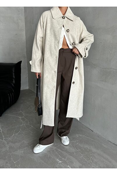 Laluvia Winter Stone Colored Belted Slit Coat - 54492