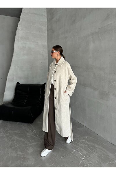 Laluvia Winter Stone Colored Belted Slit Coat - 54492