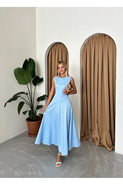 Laluvia Princess Model Blue Long Sleeveless Dress
