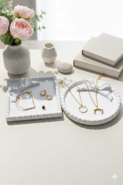 beautystyle Fiyonklu Takı Tabağı - Ev Dekorasyon -Bardak altlığı / Beyaz