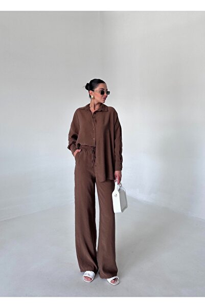 Laluvia Kőszínű, drapériás modál nadrág szett