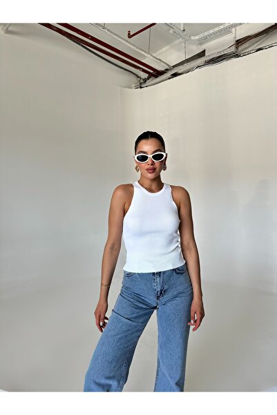 Laluvia Beige Halter Neck Body Sitting Knitwear Undershirt