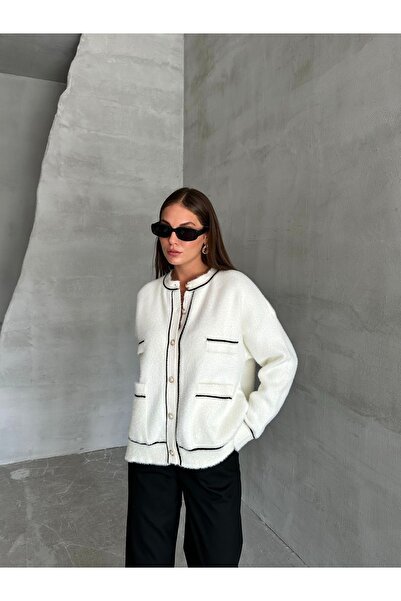 Laluvia Kapesní třpytivý kardigan Black-Ecru-Th 241047