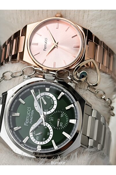 Ferrucci Çelik Kordon Gümüş Rose Renk Sevgili Çift Kol Saatleri Bileklik