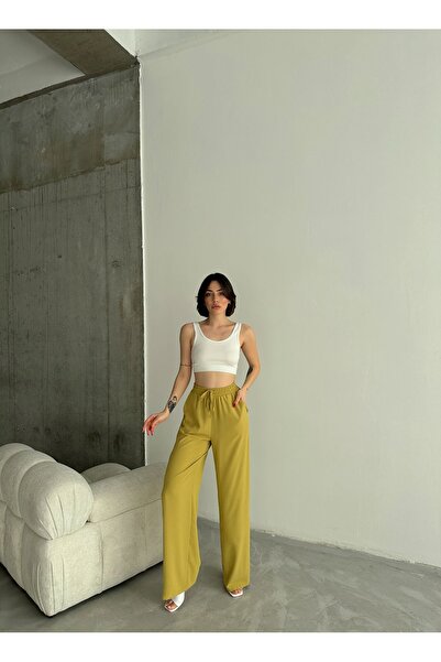 Laluvia Oil Green Elastic Wide Leg Trousers