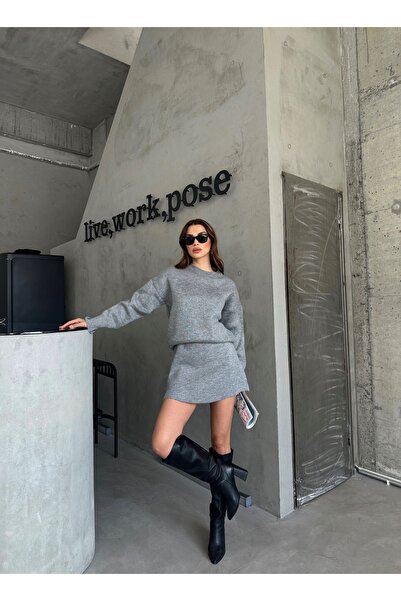 Laluvia Szürke legénynyakú kötöttáru szoknya szett