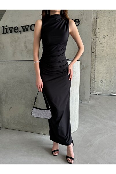 Laluvia Μαύρο ζιβάγκο μηδενικό μακρύ φόρεμα