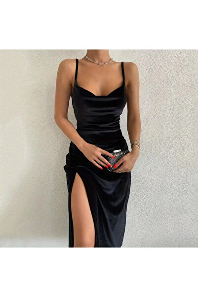 Bijuterria Γυναικείο Μίντι Φόρεμα με λουράκι Degaje με σχισμή βελούδινο