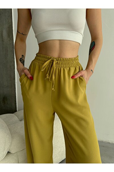 Laluvia Oil Green Elastic Wide Leg Trousers