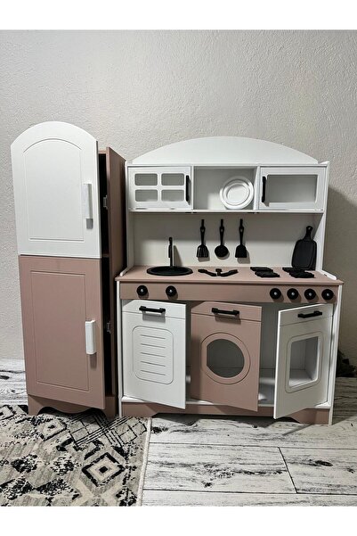 Özka Hobi Ahşap özka boyalı mutfak ve buzdobı tencere,tava seti ve  14 adet servis seti hediyeli