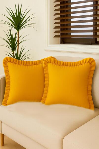 GOCCIA Fırfırlı Sarı Kırlent Kılıfı Dekoratif Bohem Soft Koltuk Sırt Yastık Hediyelik Yılbaşı 45x45