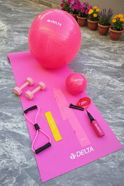 Delta Evde Pilates Başlangıç ve İleri Seviye Seti - Top Mat Bant Dambıl Yoga Fitness Egzersiz Full Paket