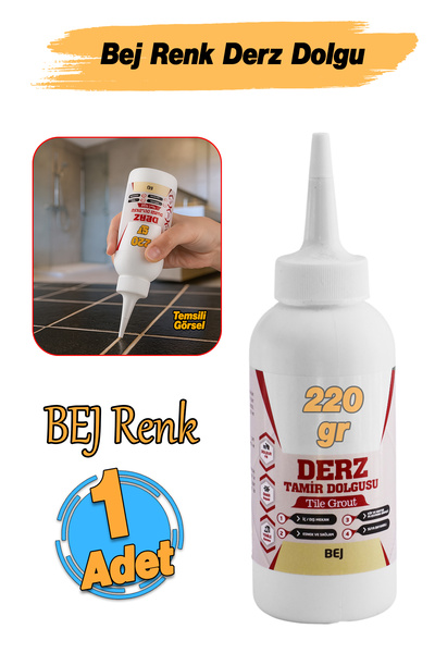 Badem10 Bej Renk (220 Gr) Hazır Derz Dolgu Fayans Seramik Mermer Yer Duvar için Tamir Derz Yenileme Dolgusu