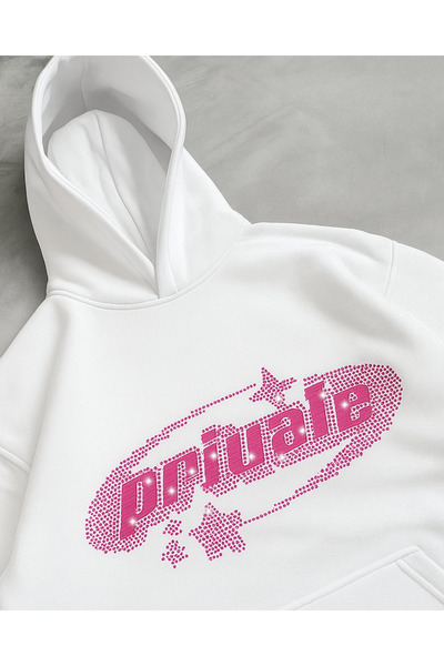 Gofeel Private Detail Parıltılı Taş Baskılı Unisex Oversize Hoodie