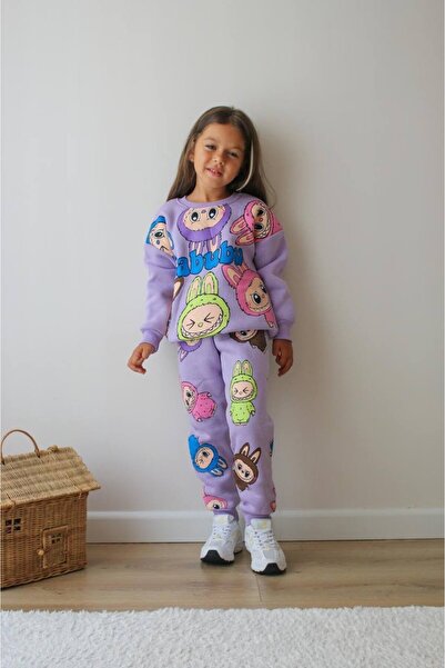 MİNİKO KİDS Girl's Labubu Modeled 3-Ply Sharded Tracksuit Set