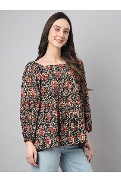 IndHeritage Black top with ethnic prints perfect for office / casual wear