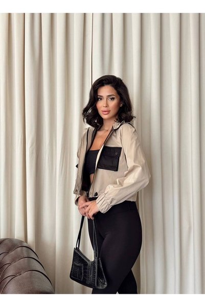 MİSSCİXFASHİON Kadın Cep Detaylı Fermuar Kapamalı Kapüşonlu Ceket