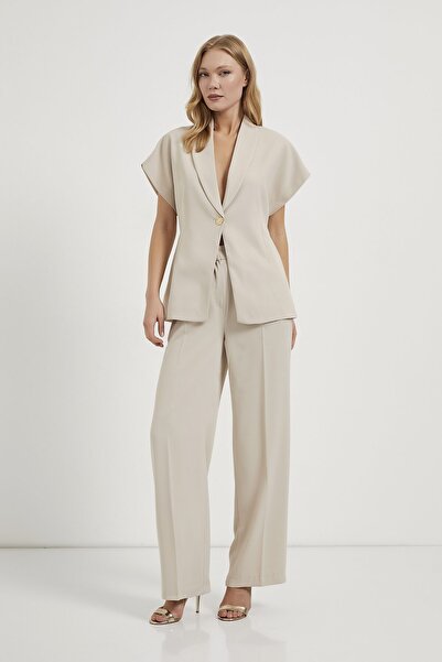 Arma Life Women's Premium Vest Wide Leg Pants Cream Set