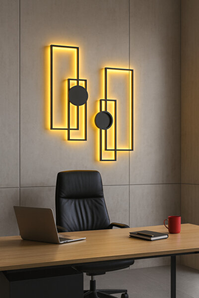 KILINÇARSLAN MÜHENDİSLİK LED Işıklı Çift Parça Geometrik Metal Duvar Dekoru