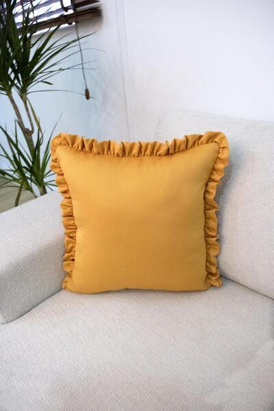 GOCCIA Fırfırlı Sarı Kırlent Kılıfı Dekoratif Bohem Soft Koltuk Sırt Yastık Hediyelik Yılbaşı 45x45