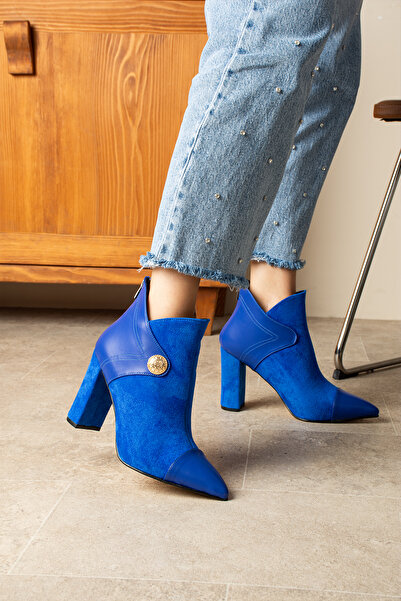 irmona LAYLA SAKS SÜET DERİ DETAYLI 7 CM TOPUKLU BOT BOTTİE