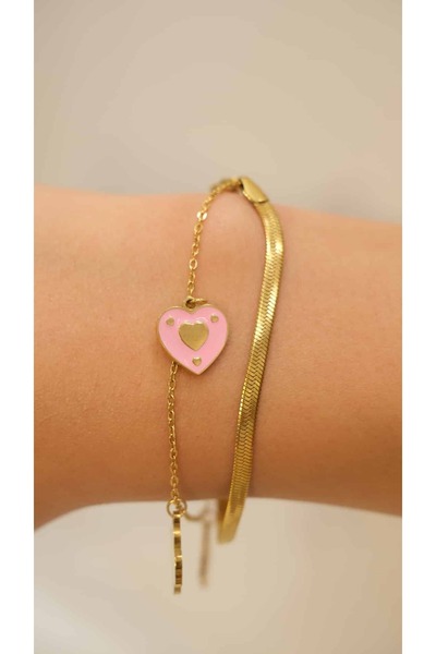 Jerie Heart and Clover Enamel Double-Sided Steel Bracelet