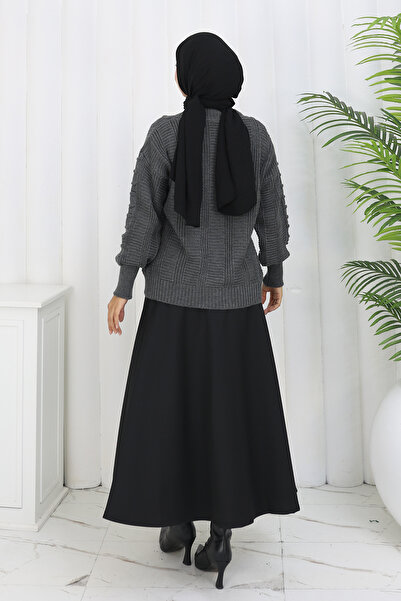 benguen Πλεκτό Πουλόβερ με Πομπόν S4002 Ανθρακί