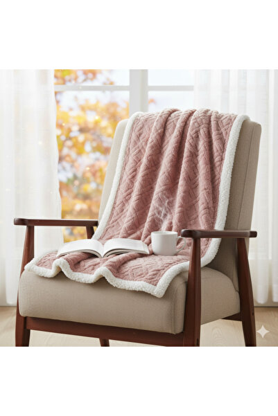 eDebara Throw Blanket Faux Fur with Two Sides Pink and White for Armchair and Sofa 160x130cm