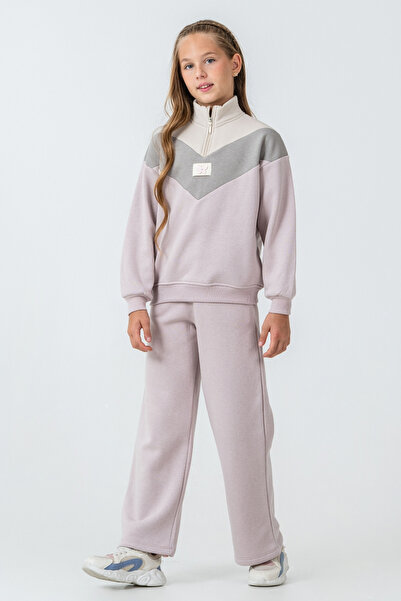 AHENGİM Σετ χειμερινής φόρμας για κορίτσια με λεπτομέρεια πεταλούδας με μισό φερμουάρ 3 κλωστών Ak4233