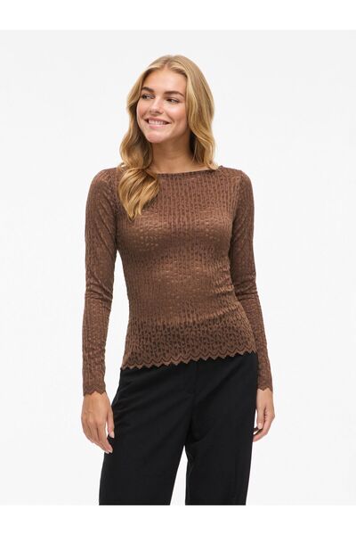 VILA Oberteil mit langen Ärmeln VIROMINA U-Boot-Ausschnitt