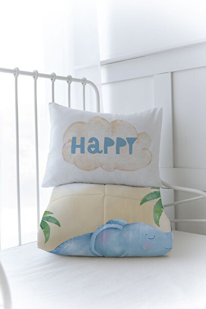 Tuğba Kuğu Organic Printed Baby (100X150) Quilt Set - Pure Baby Series - Cute Elephant