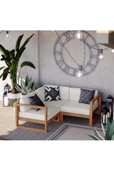 ince çizgi store Balkon Bahçe Teras Ahşap Köşe Koltuk Takımı