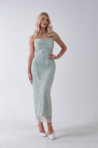 Feminist Midi Boy Straplez Pul Payet Abiye Mint 0801134