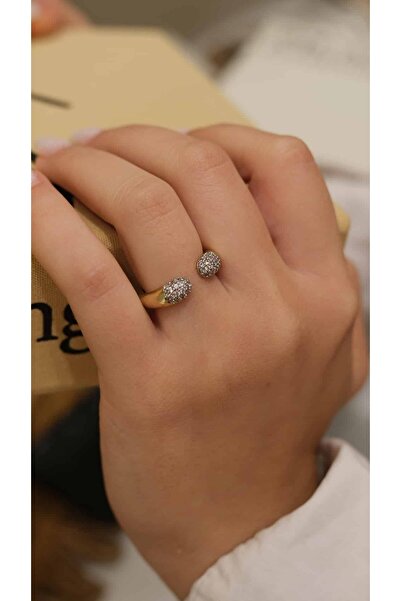 Jerie Gold Stone Detailed Front Adjustable Ring