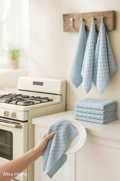 Mira Home 10 قطع من قماش تجفيف المطبخ منقوش بنقشة الداما مقاس 50×70 سم باللون...