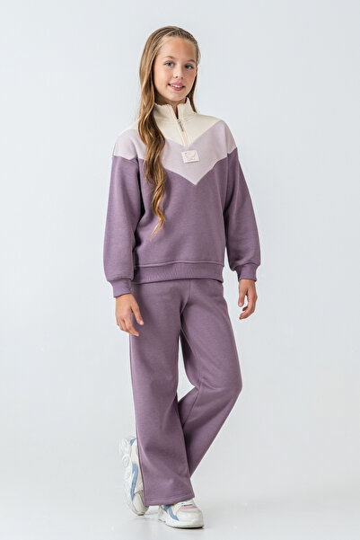 AHENGİM Σετ χειμερινής φόρμας για κορίτσια με λεπτομέρεια πεταλούδας με μισό φερμουάρ 3 κλωστών Ak4233