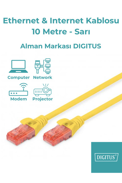 Digitus Ethernet & Internet Kablosu - Cat6 Sarı (10 metre)