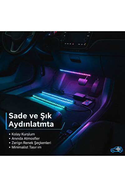 Extra Marketing ✅ 12 LED RGB Araç İçi Ayak Altı Aydınlatma – Kumandalı, Sese Duyarlı, Çakmaklık Girişli