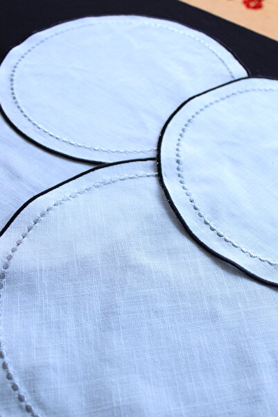 YXL HOME American Service 6-Piece Linen Gray Glitter Embroidered Round Luxury Dining Table Set