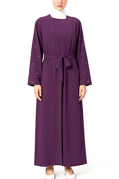 dorbe طقم عباية نسائية من قطعتين - فستان محتشم بأكمام من اللؤلؤ وحزام داخلي م...