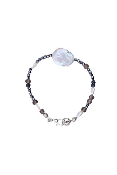 Zeynep Büyükbay سوار من حجر الكوارتز الدخاني والهيماتيت الطبيعي ذو اللمعان ال...