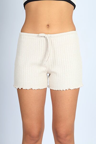 Softandbasic Punta Raporlu Camisole Beige Shorts