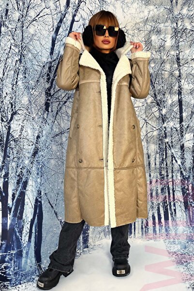 WildFashion Palton casual îmblănit din piele ecologica H731-15